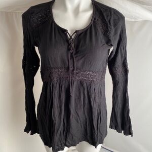 Hollister black long sleeve peasant top